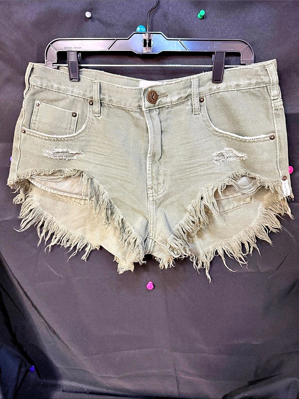 One Teaspoon Bandits Low Waist Denim Shorts Green Waist 30